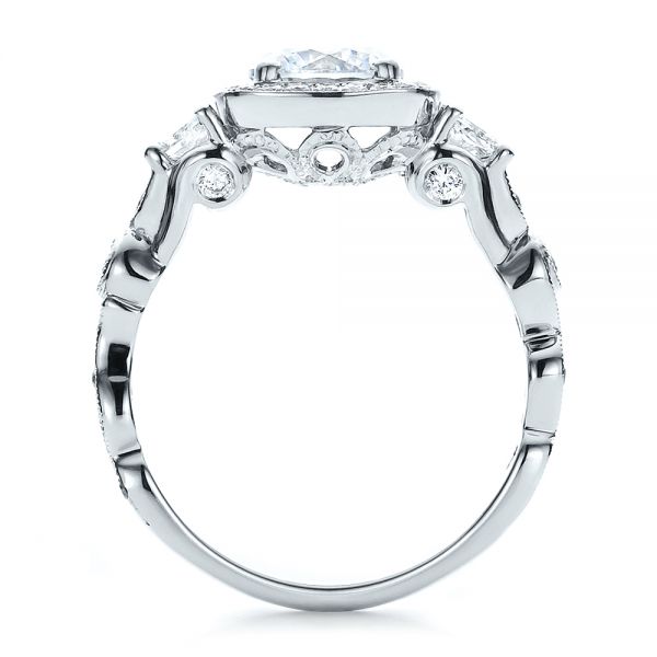 18k White Gold Custom Organic Engagement Ring With Halo - Front View - 100095