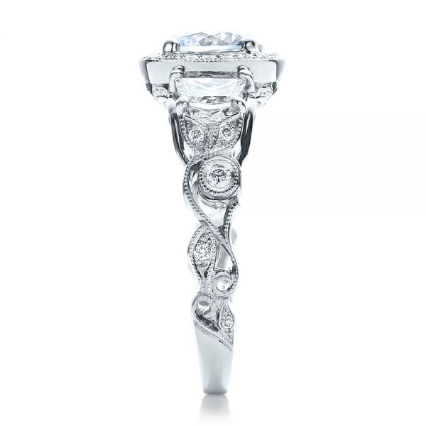 18k White Gold Custom Organic Engagement Ring With Halo - Side View - 100095