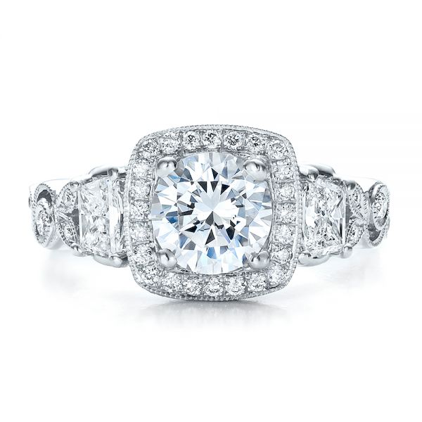 18k White Gold Custom Organic Engagement Ring With Halo - Top View - 100095
