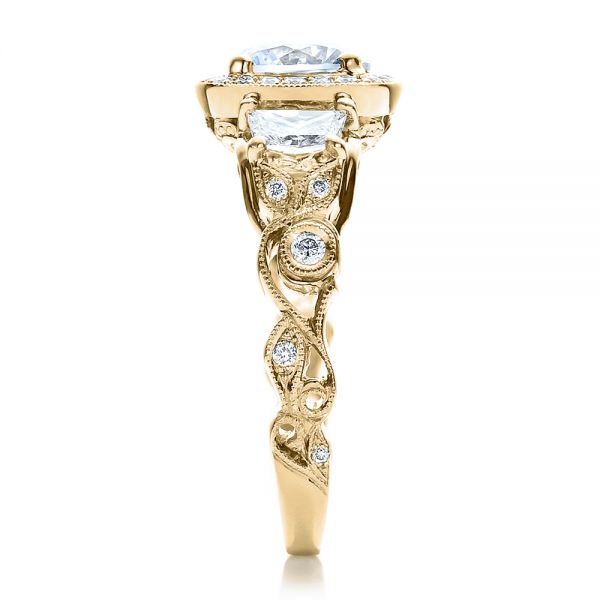 18k Yellow Gold 18k Yellow Gold Custom Organic Engagement Ring With Halo - Side View -  100095