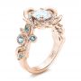 18k Rose Gold 18k Rose Gold Custom Organic Flower Halo Diamond And Blue Topaz Engagement Ring - Three-Quarter View -  101946 - Thumbnail