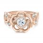18k Rose Gold 18k Rose Gold Custom Organic Flower Halo Diamond And Blue Topaz Engagement Ring - Flat View -  100626 - Thumbnail