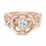 14k Rose Gold 14k Rose Gold Custom Organic Flower Halo Diamond And Blue Topaz Engagement Ring - Flat View -  100626 - Thumbnail