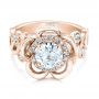18k Rose Gold 18k Rose Gold Custom Organic Flower Halo Diamond And Blue Topaz Engagement Ring - Flat View -  101946 - Thumbnail