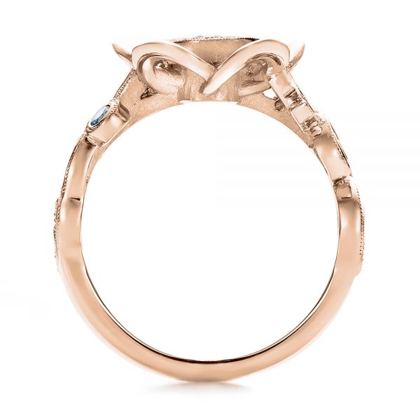18k Rose Gold 18k Rose Gold Custom Organic Flower Halo Diamond And Blue Topaz Engagement Ring - Front View - 100626