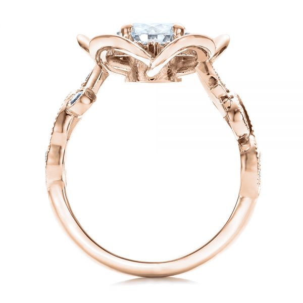 18k Rose Gold 18k Rose Gold Custom Organic Flower Halo Diamond And Blue Topaz Engagement Ring - Front View -  101946