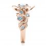14k Rose Gold 14k Rose Gold Custom Organic Flower Halo Diamond And Blue Topaz Engagement Ring - Side View -  101946 - Thumbnail