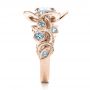14k Rose Gold 14k Rose Gold Custom Organic Flower Halo Diamond And Blue Topaz Engagement Ring - Side View -  101946 - Thumbnail