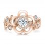 14k Rose Gold 14k Rose Gold Custom Organic Flower Halo Diamond And Blue Topaz Engagement Ring - Top View -  100626 - Thumbnail