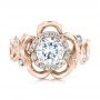 18k Rose Gold 18k Rose Gold Custom Organic Flower Halo Diamond And Blue Topaz Engagement Ring - Top View -  101946 - Thumbnail