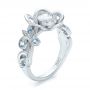  Platinum Custom Organic Flower Halo Diamond And Blue Topaz Engagement Ring - Three-Quarter View -  100626 - Thumbnail