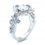 14k White Gold Custom Organic Flower Halo Diamond And Blue Topaz Engagement Ring - Three-Quarter View -  101946 - Thumbnail