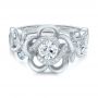  Platinum Custom Organic Flower Halo Diamond And Blue Topaz Engagement Ring - Flat View -  100626 - Thumbnail