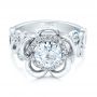 14k White Gold Custom Organic Flower Halo Diamond And Blue Topaz Engagement Ring - Flat View -  101946 - Thumbnail