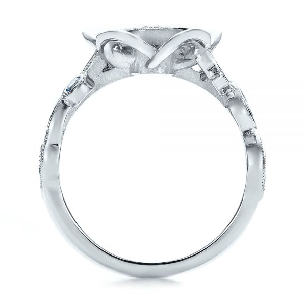  Platinum Custom Organic Flower Halo Diamond And Blue Topaz Engagement Ring - Front View -  100626