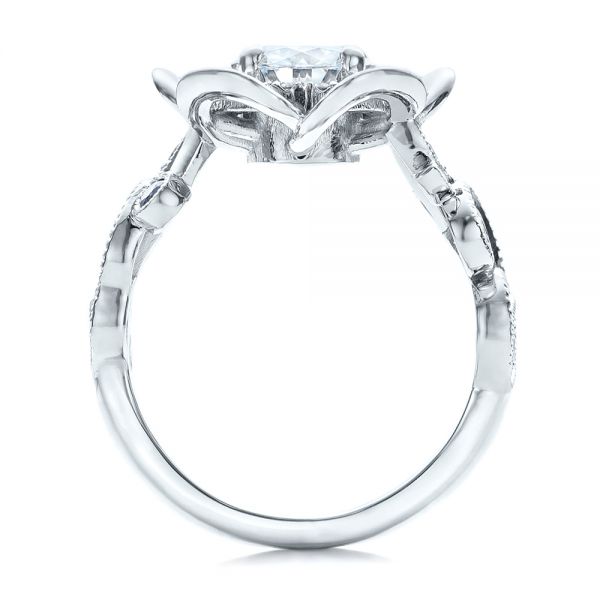 18k White Gold 18k White Gold Custom Organic Flower Halo Diamond And Blue Topaz Engagement Ring - Front View -  101946