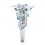 14k White Gold Custom Organic Flower Halo Diamond And Blue Topaz Engagement Ring - Side View -  101946 - Thumbnail