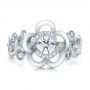 18k White Gold 18k White Gold Custom Organic Flower Halo Diamond And Blue Topaz Engagement Ring - Top View -  100626 - Thumbnail