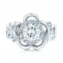 18k White Gold 18k White Gold Custom Organic Flower Halo Diamond And Blue Topaz Engagement Ring - Top View -  101946 - Thumbnail