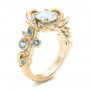 18k Yellow Gold 18k Yellow Gold Custom Organic Flower Halo Diamond And Blue Topaz Engagement Ring - Three-Quarter View -  101946 - Thumbnail
