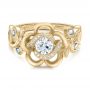 18k Yellow Gold 18k Yellow Gold Custom Organic Flower Halo Diamond And Blue Topaz Engagement Ring - Flat View -  100626 - Thumbnail