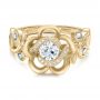 14k Yellow Gold 14k Yellow Gold Custom Organic Flower Halo Diamond And Blue Topaz Engagement Ring - Flat View -  100626 - Thumbnail