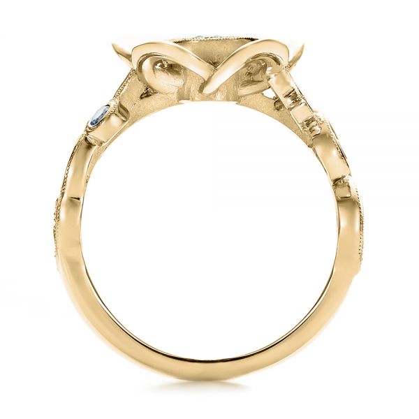 18k Yellow Gold 18k Yellow Gold Custom Organic Flower Halo Diamond And Blue Topaz Engagement Ring - Front View - 100626
