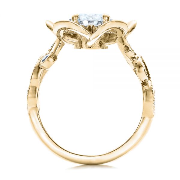 14k Yellow Gold 14k Yellow Gold Custom Organic Flower Halo Diamond And Blue Topaz Engagement Ring - Front View -  101946