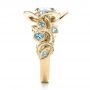 14k Yellow Gold 14k Yellow Gold Custom Organic Flower Halo Diamond And Blue Topaz Engagement Ring - Side View -  101946 - Thumbnail