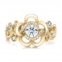18k Yellow Gold 18k Yellow Gold Custom Organic Flower Halo Diamond And Blue Topaz Engagement Ring - Top View -  100626 - Thumbnail