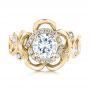 14k Yellow Gold 14k Yellow Gold Custom Organic Flower Halo Diamond And Blue Topaz Engagement Ring - Top View -  101946 - Thumbnail