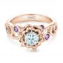 14k Rose Gold 14k Rose Gold Custom Organic Flower Halo And Amethyst Engagement Ring - Flat View -  102279 - Thumbnail