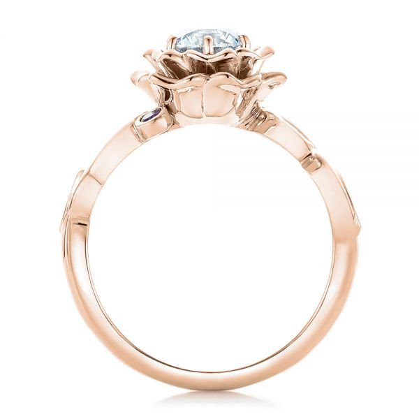 18k Rose Gold 18k Rose Gold Custom Organic Flower Halo And Amethyst Engagement Ring - Front View - 102279