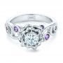 14k White Gold Custom Organic Flower Halo And Amethyst Engagement Ring - Flat View -  102279 - Thumbnail