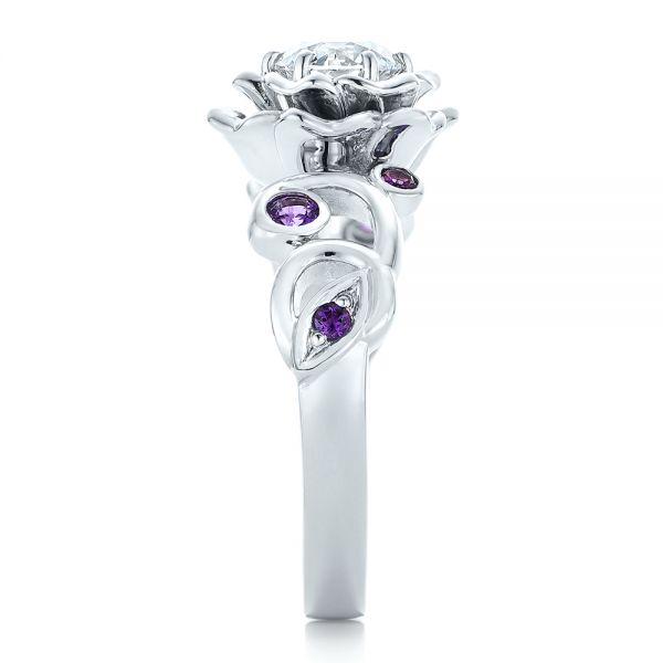 18k White Gold 18k White Gold Custom Organic Flower Halo And Amethyst Engagement Ring - Side View -  102279