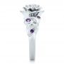 14k White Gold Custom Organic Flower Halo And Amethyst Engagement Ring - Side View -  102279 - Thumbnail
