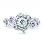 14k White Gold Custom Organic Flower Halo And Amethyst Engagement Ring - Top View -  102279 - Thumbnail