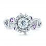  Platinum Platinum Custom Organic Flower Halo And Amethyst Engagement Ring - Top View -  102279 - Thumbnail