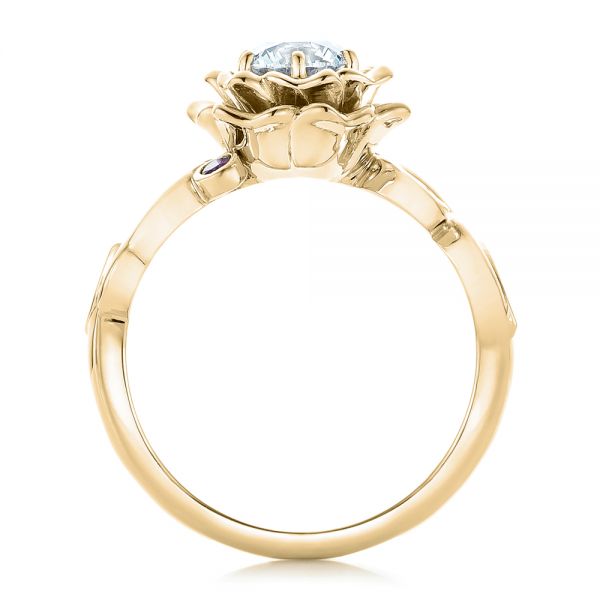 14k Yellow Gold 14k Yellow Gold Custom Organic Flower Halo And Amethyst Engagement Ring - Front View - 102279