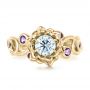 18k Yellow Gold 18k Yellow Gold Custom Organic Flower Halo And Amethyst Engagement Ring - Top View -  102279 - Thumbnail