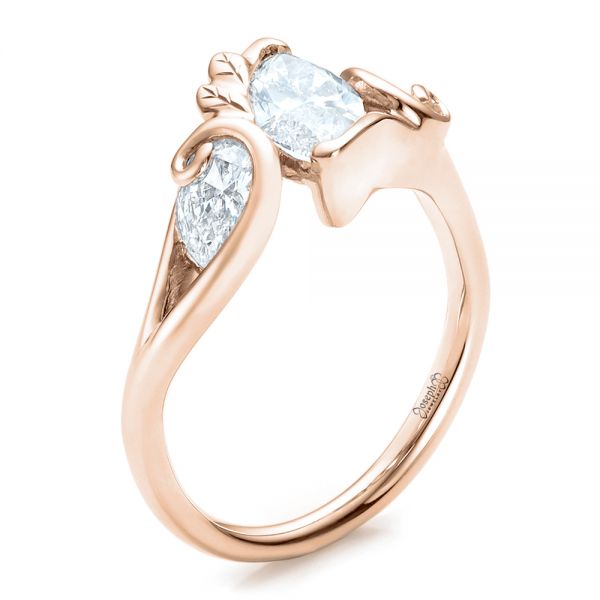 18k Rose Gold 18k Rose Gold Custom Organic Marquise And Pear Diamond Engagement Ring - Three-Quarter View -  100873