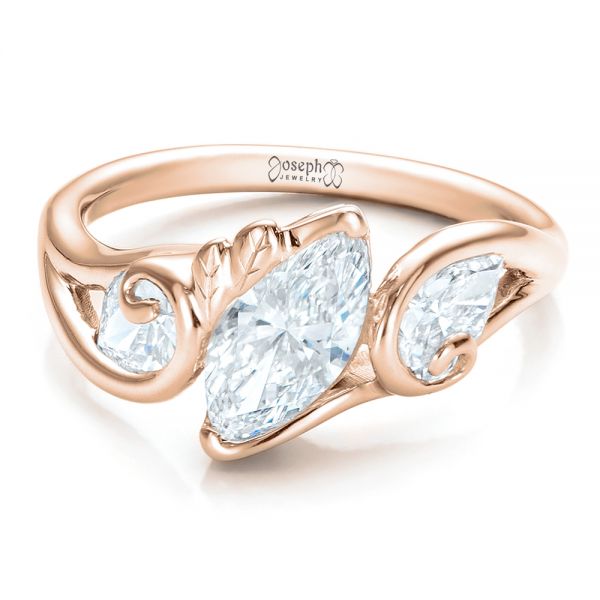 14k Rose Gold 14k Rose Gold Custom Organic Marquise And Pear Diamond Engagement Ring - Flat View -  100873