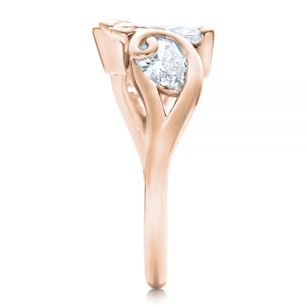 18k Rose Gold 18k Rose Gold Custom Organic Marquise And Pear Diamond Engagement Ring - Side View -  100873