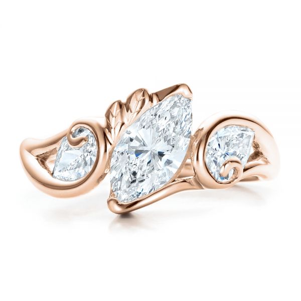 18k Rose Gold 18k Rose Gold Custom Organic Marquise And Pear Diamond Engagement Ring - Top View -  100873