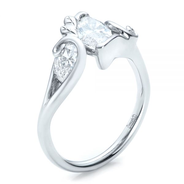 14k White Gold Custom Organic Marquise And Pear Diamond Engagement Ring - Three-Quarter View -  100873