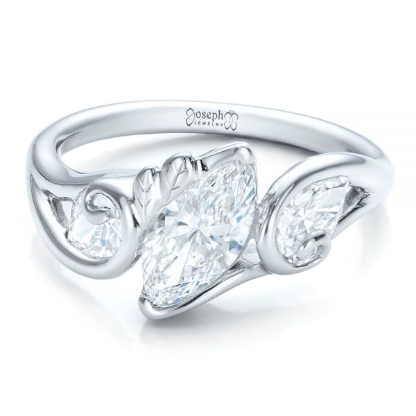  Platinum Platinum Custom Organic Marquise And Pear Diamond Engagement Ring - Flat View -  100873