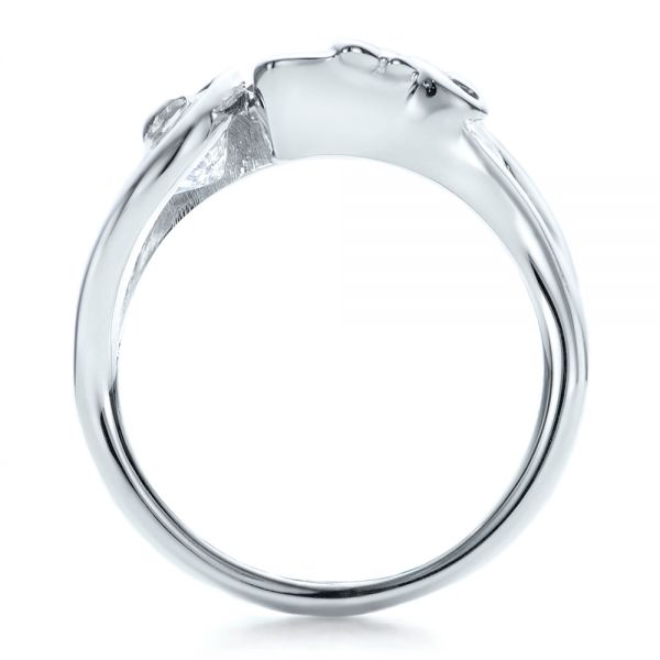 14k White Gold Custom Organic Marquise And Pear Diamond Engagement Ring - Front View - 100873