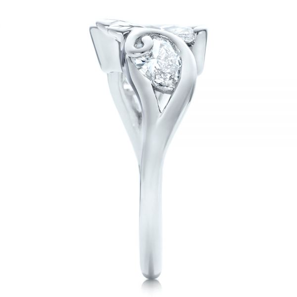 14k White Gold Custom Organic Marquise And Pear Diamond Engagement Ring - Side View -  100873