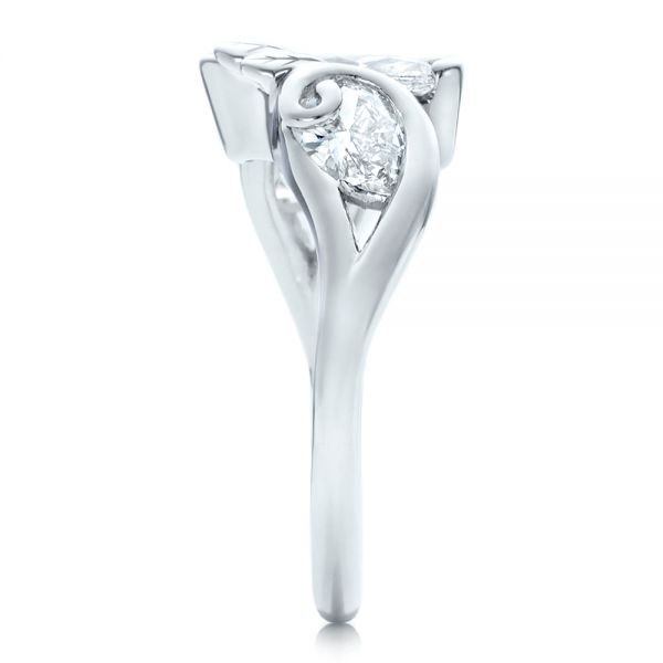 14k White Gold Custom Organic Marquise And Pear Diamond Engagement Ring - Side View - 100873