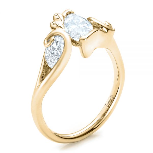 18k Yellow Gold 18k Yellow Gold Custom Organic Marquise And Pear Diamond Engagement Ring - Three-Quarter View -  100873